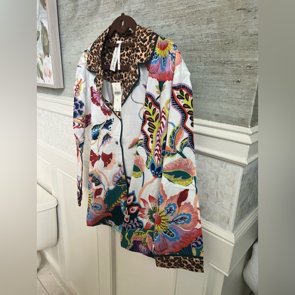 NWT new XS Anthropologie button flannel pajama top multicolor floral pjs - Picture 8 of 17